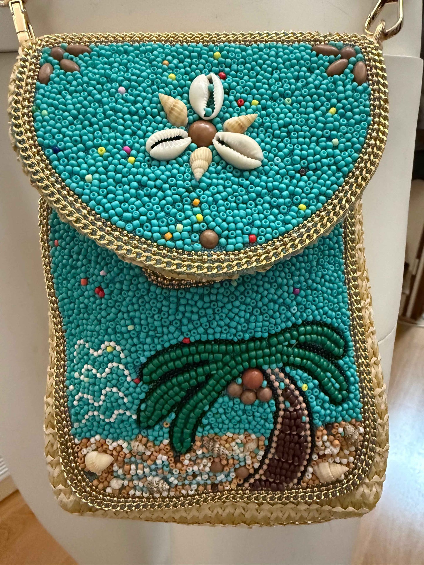Telefoontasje met Kraaltjes Turquoise