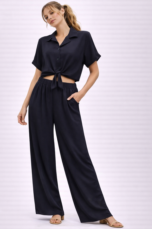 2-Delige Set met Knoopblouse Donkerblauw