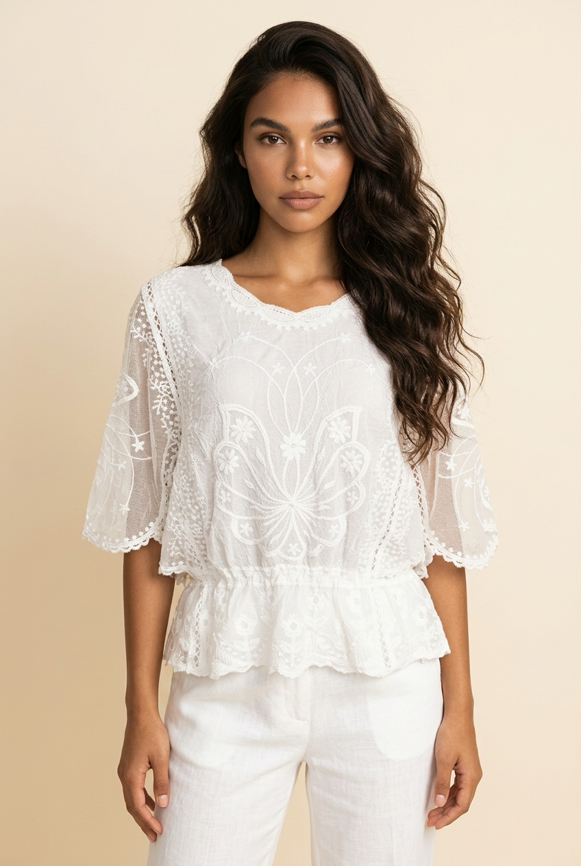 Daisy boho top met korte mouw