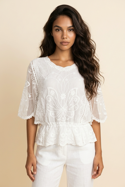 Daisy boho top met korte mouw