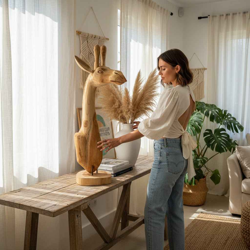 Giraffekop Decoratie Teakhout 40 x 25 x H80 cm