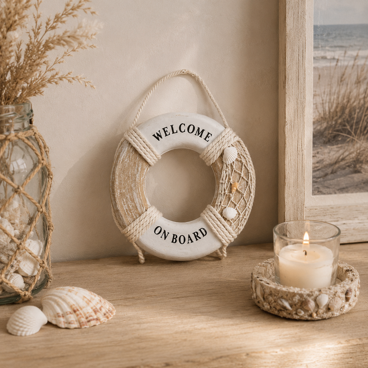 Decoratieve reddingsboei met tekst 