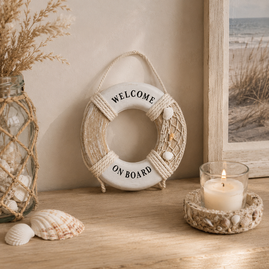Decoratieve reddingsboei met tekst 