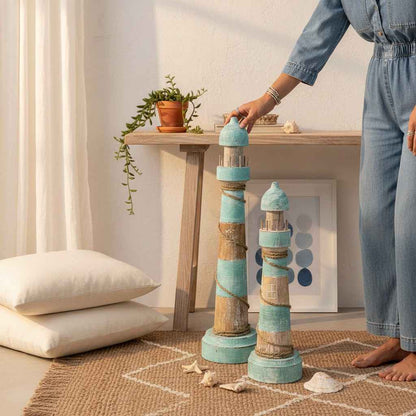 Vuurtoren Decoratie Turquoise H30 cm