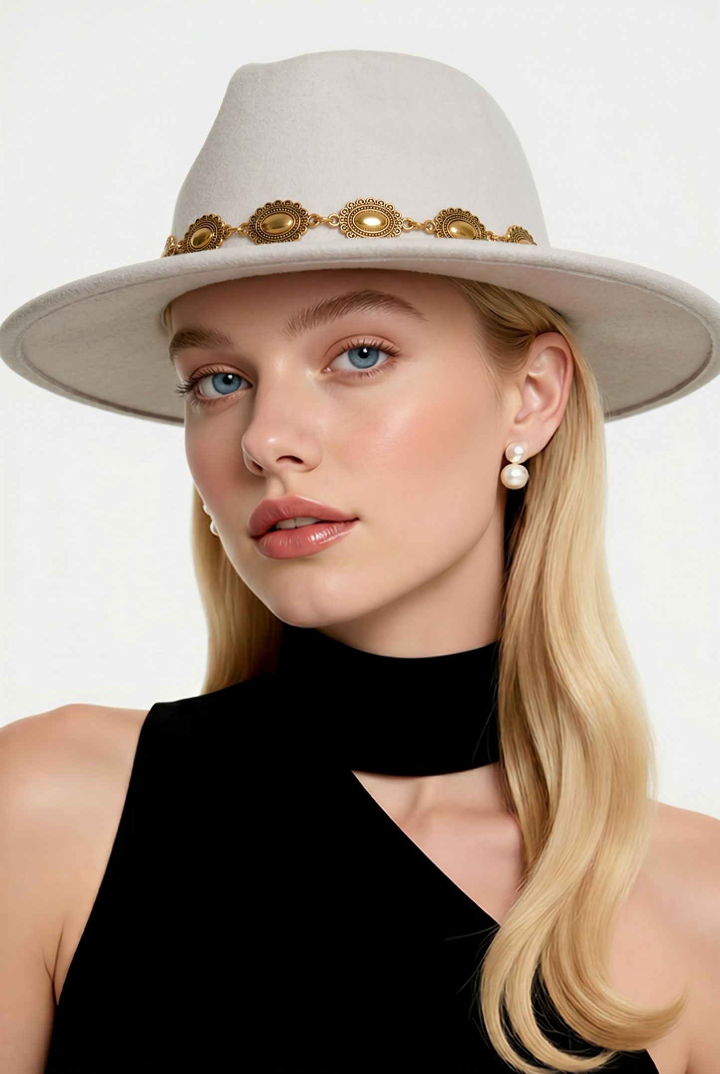 Stijlvolle hoed met metalen detail
Fashion hoed voor dames in offwhit