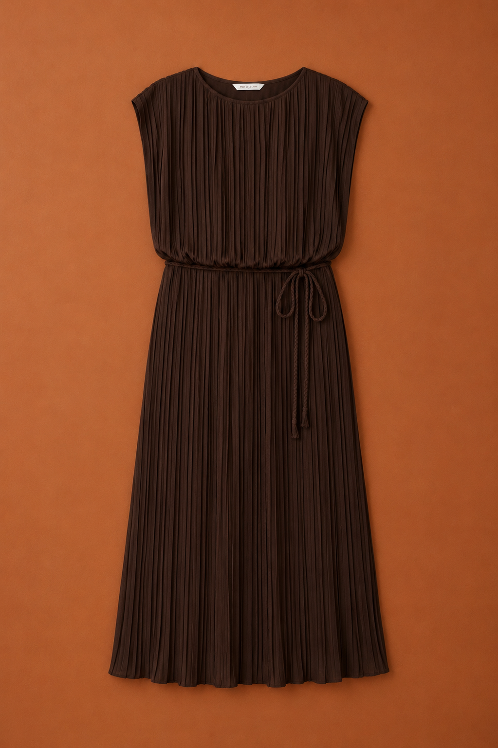 choco bruine jurk, elegante jurk, lange jurk 