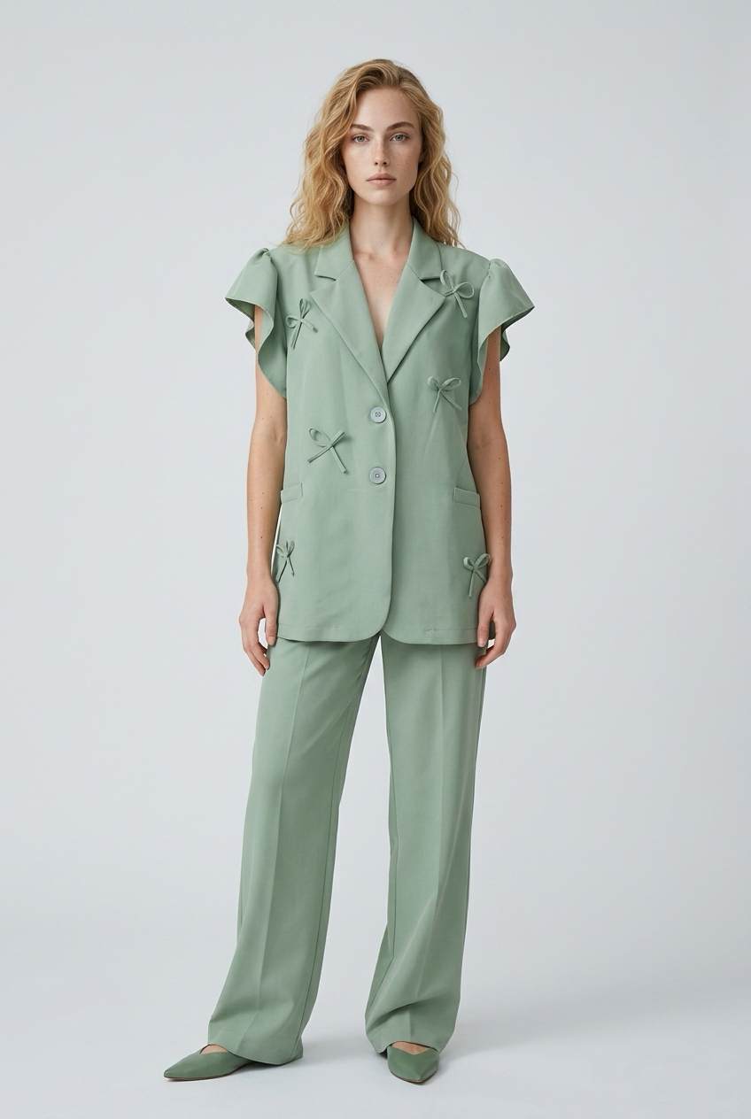 Elegant groen gilet met vrouwelijke pasvorm