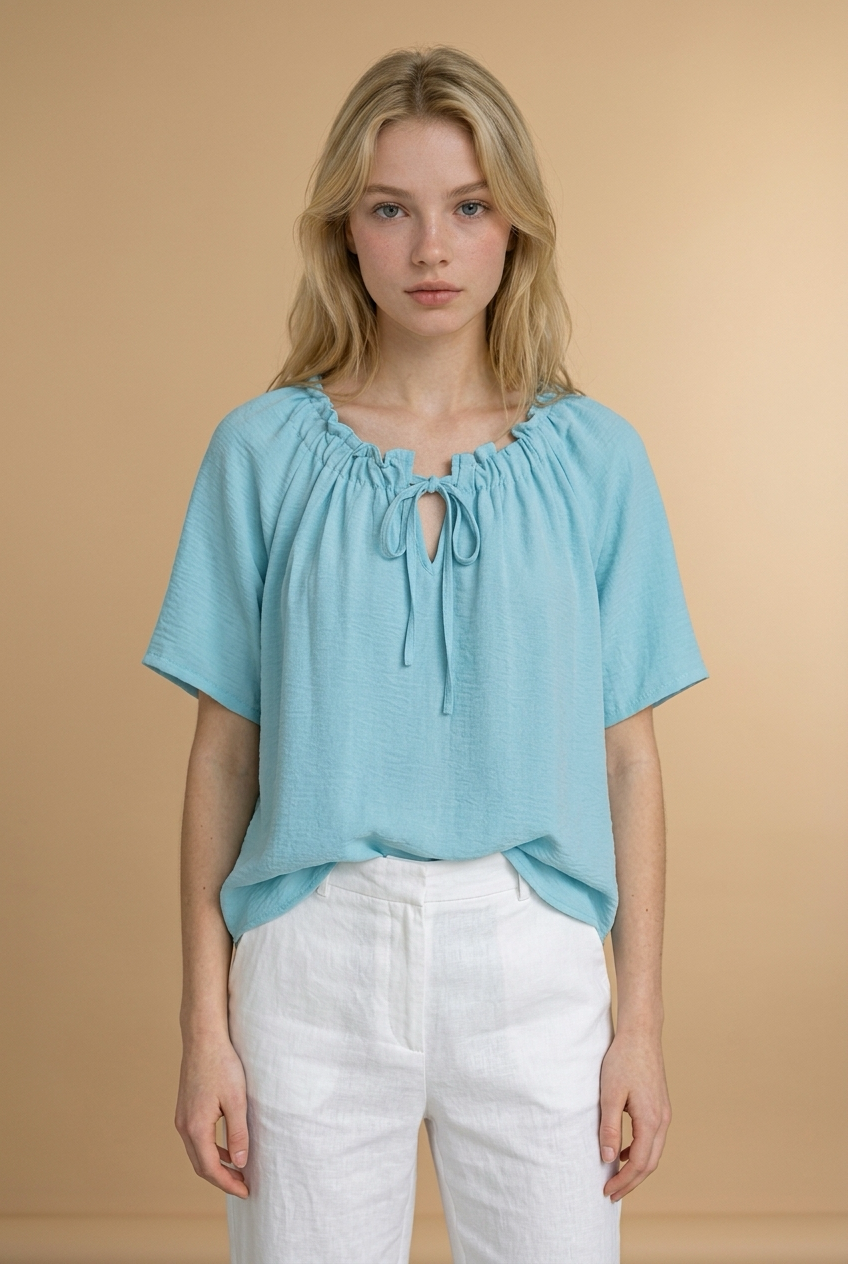 Mintkleurige Blouse Top met Strikdetail
