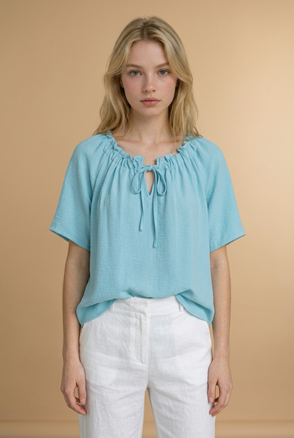 Mintkleurige Blouse Top met Strikdetail