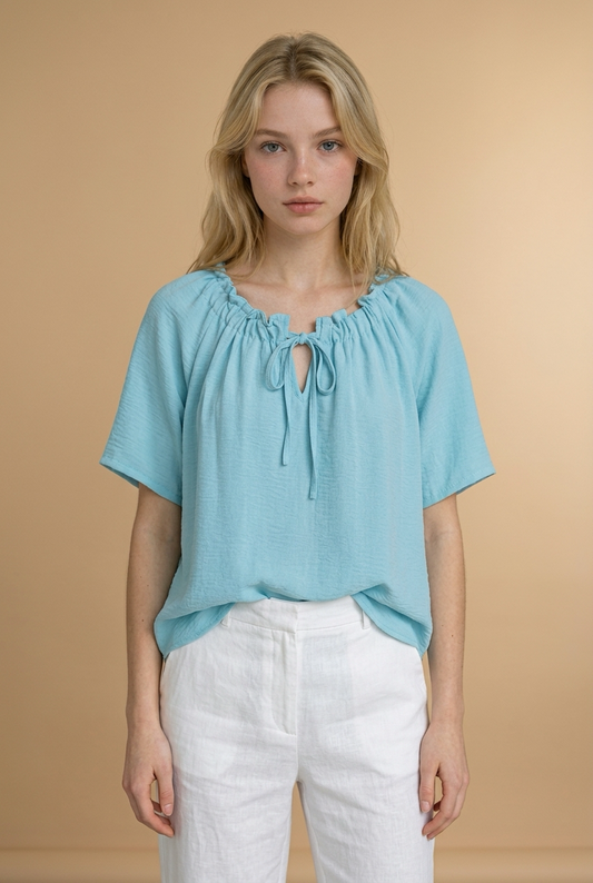 Mintkleurige Blouse Top met Strikdetail