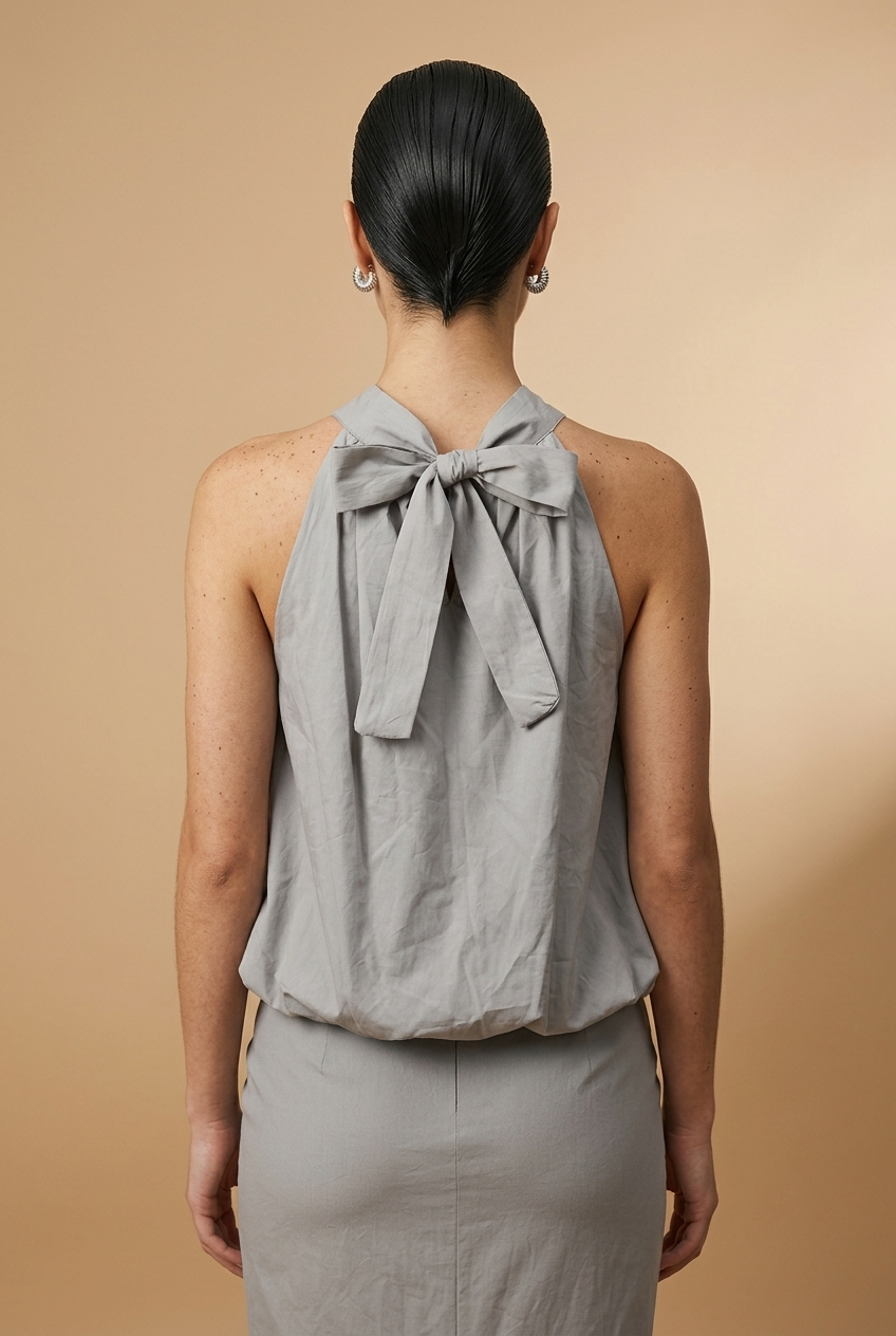 Elegante taupe top met ballonmodel
