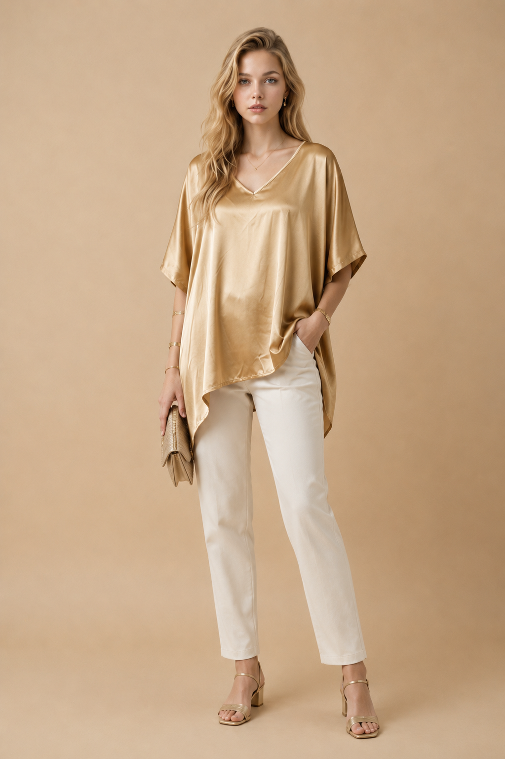 Elegante viscose tuniek in gold