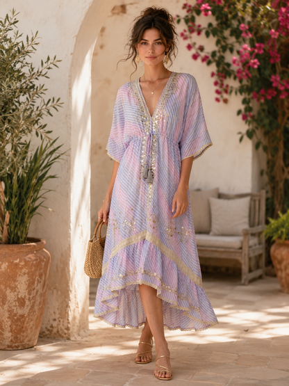 Boho Maxi Jurk Lila/Roze