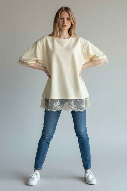 Lace Back Top Geel