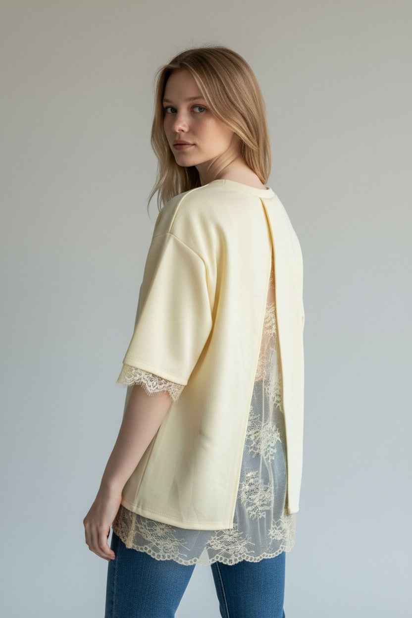 Lace Back Top Geel