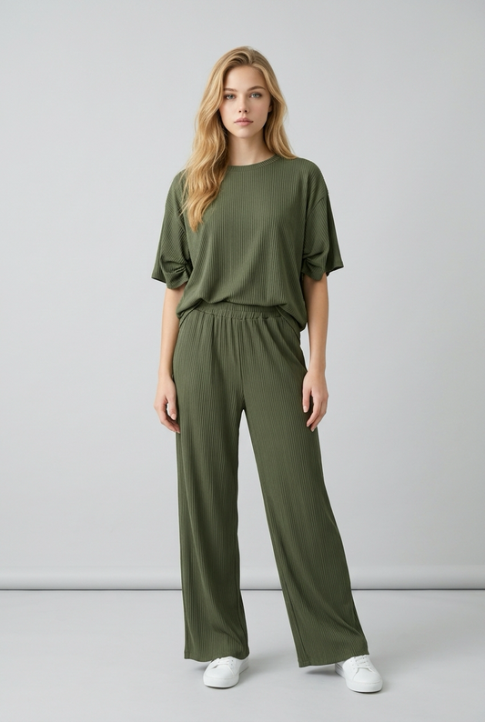 Groene 2-delige rib set dames