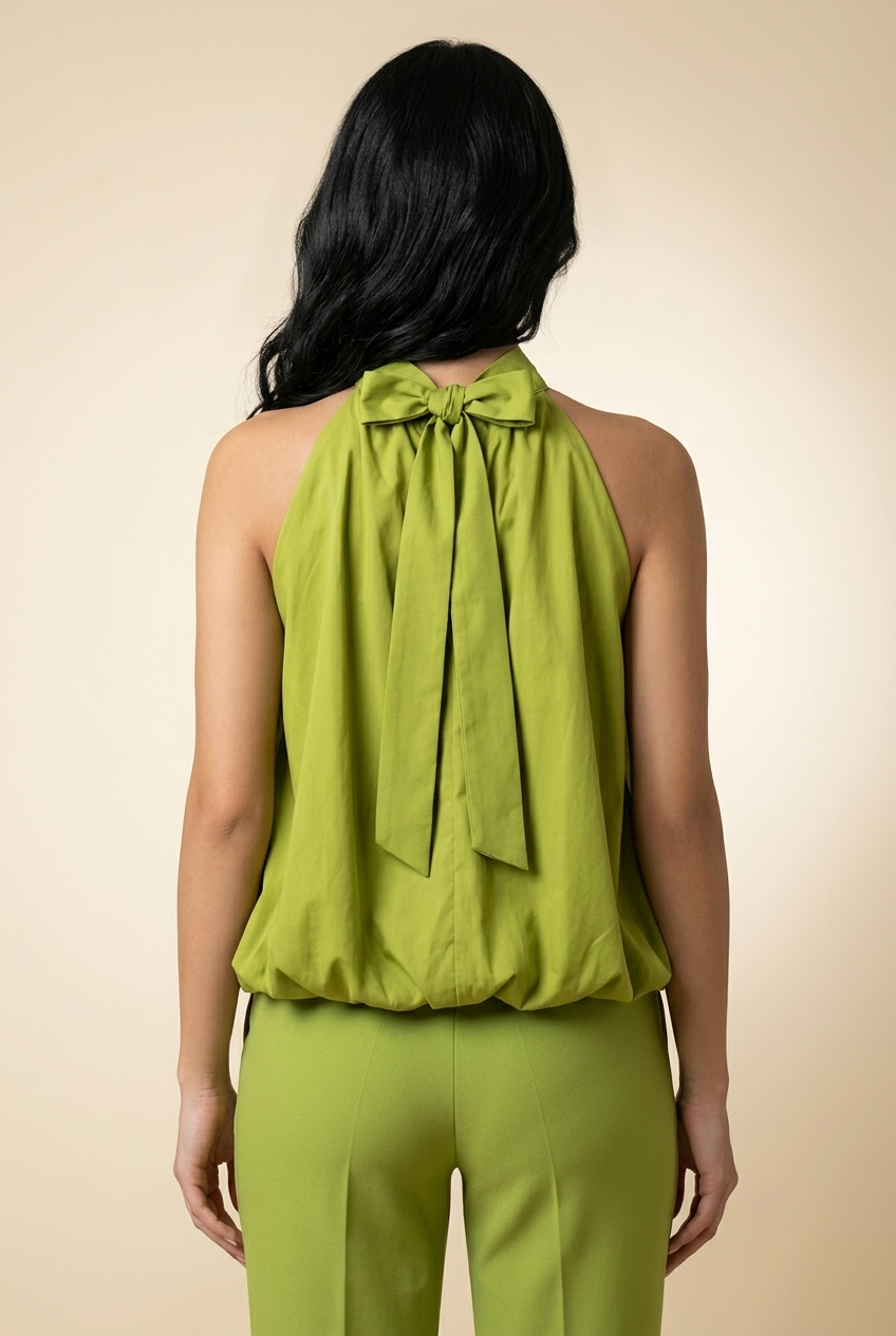 Groene ballontop met hoge hals