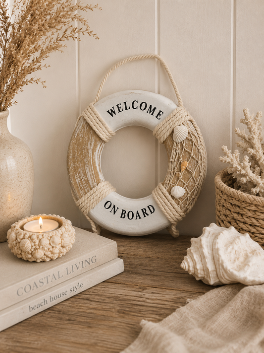 Grote decoratieve reddingsboei met tekst 