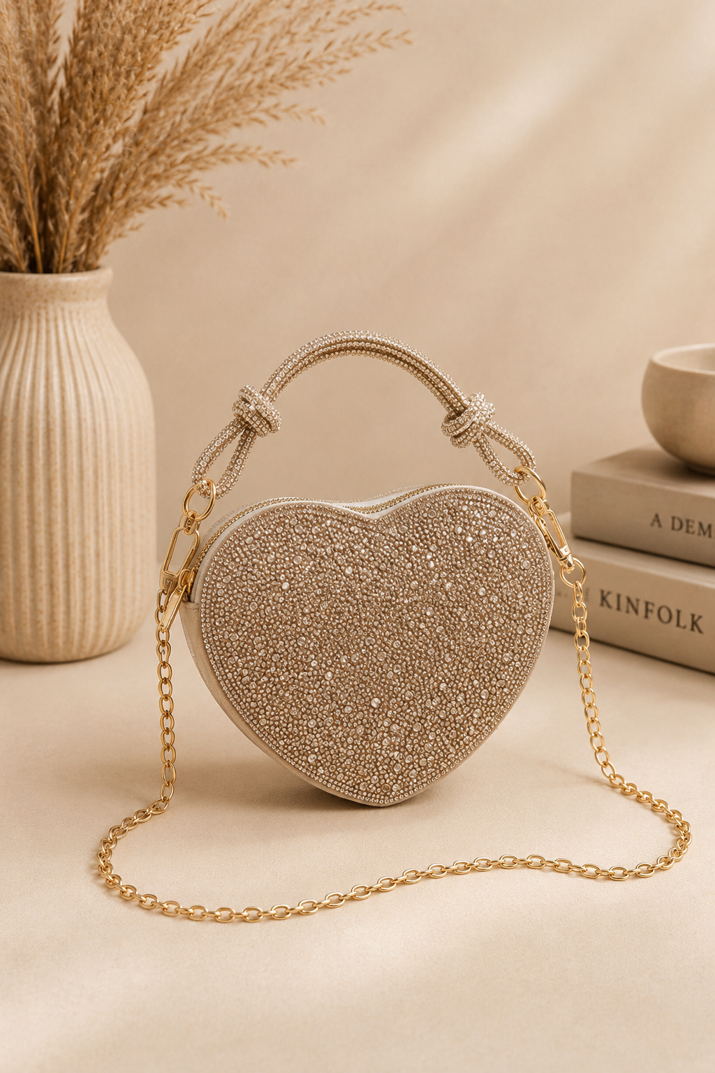Hartvormige tas met strass in goud