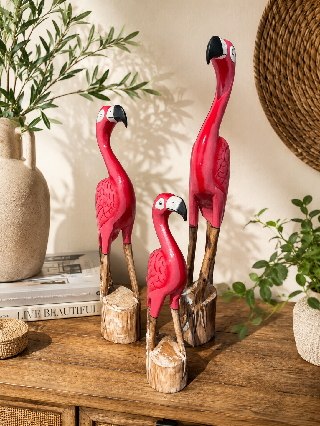 Houten flamingo’s voor zomerse styling