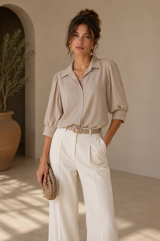 Puff Sleeve Blouse Beige