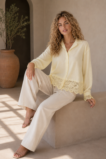 Lace & Strass Blouse Zachtgeel