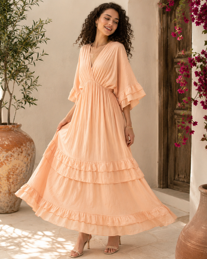 Peach Maxi Jurk met Volants
