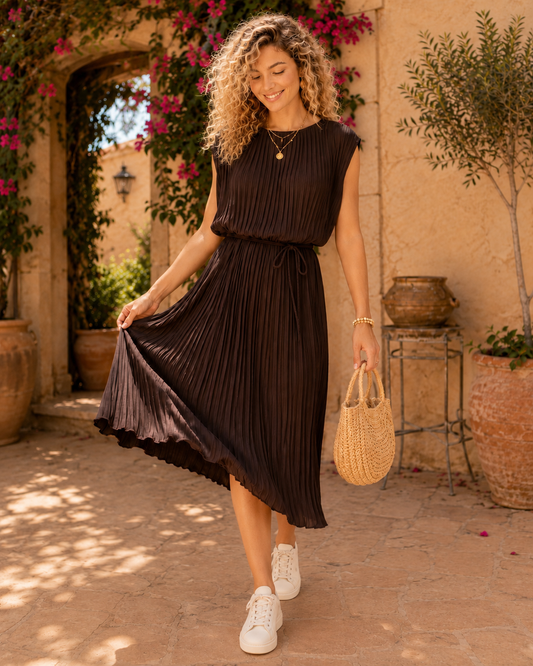 Oversized Plissé Jurk Choco Bruin
