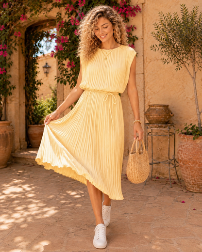 Oversized Plissé Jurk Zachtgeel