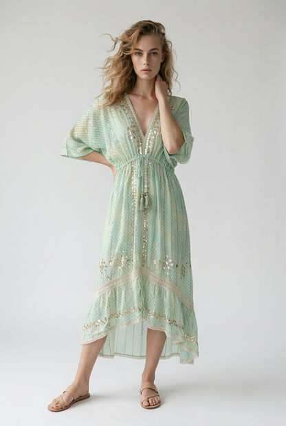 Boho jurk groen goud