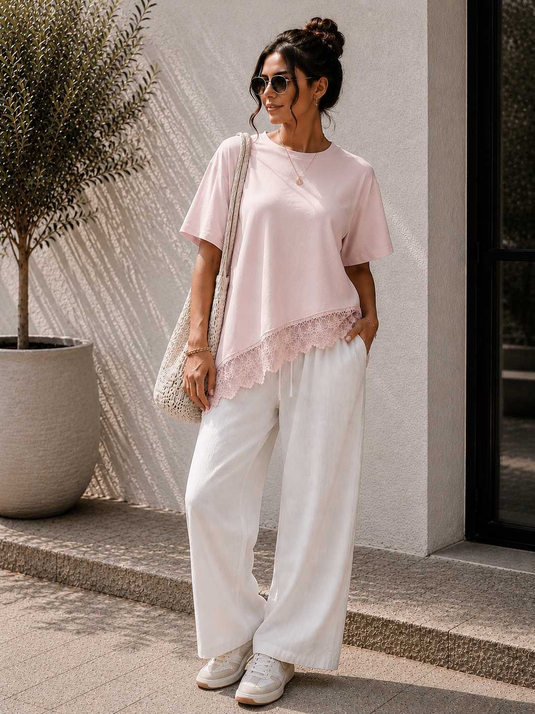 Oversized Lace Shirt Roze