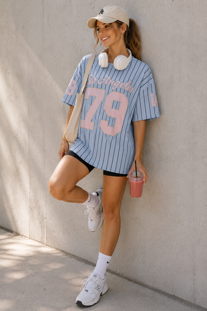 Los Angeles 79 Baseball Shirt Blue/Pink