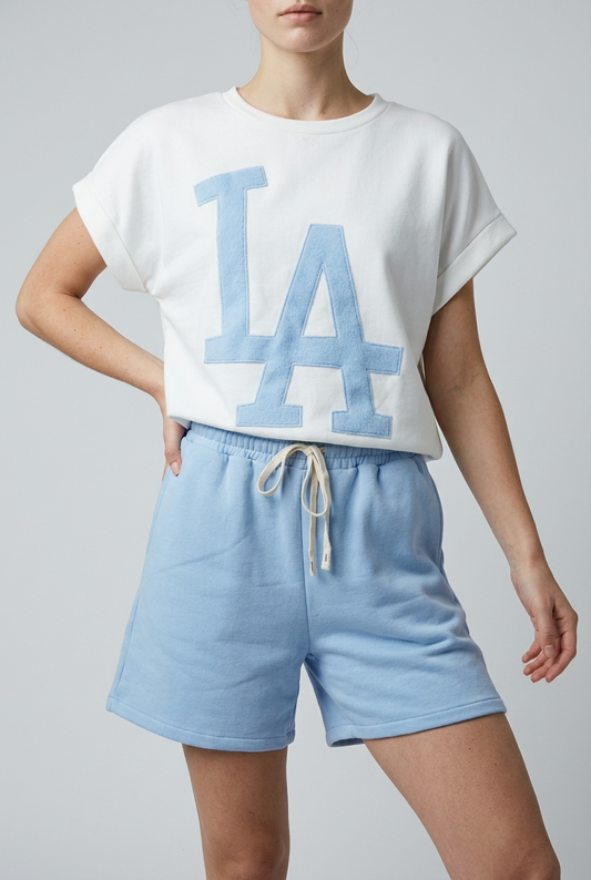LA short set off white blauw