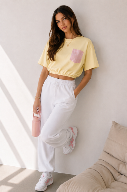 Crop Ballon Top Geel/Roze