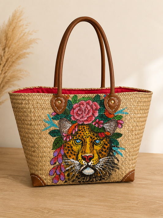 Handgemaakte Strandtas Leopard & Floral