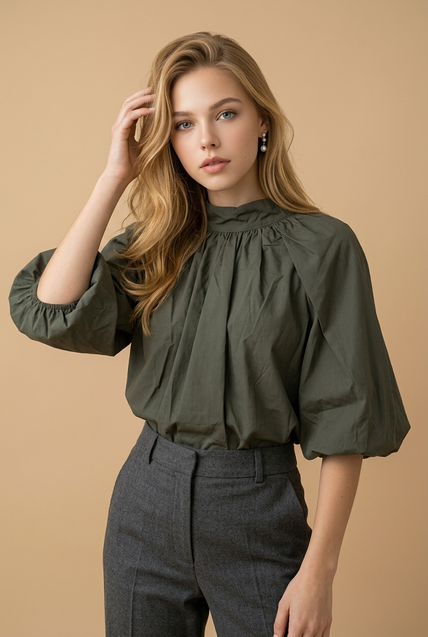 Katoenen dames top met hoge hals