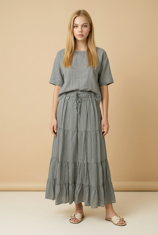Khaki Maxi Rok met Volants