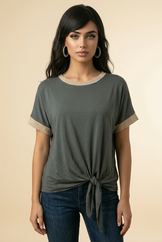 Top met Gouden Bies Khaki