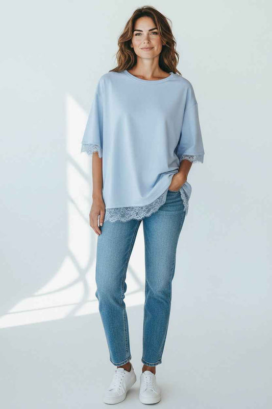 Lace Back Top Lichtblauw
