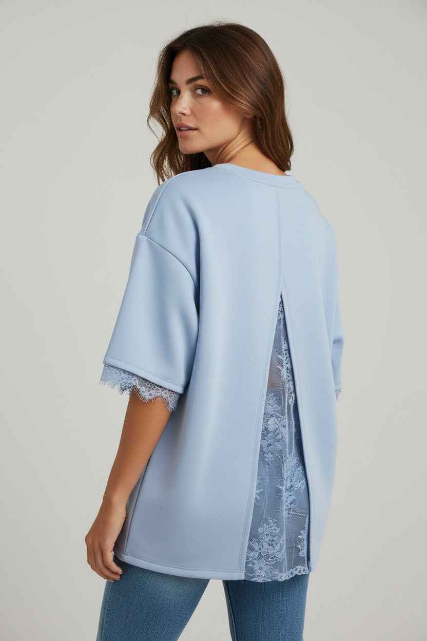 Lace Back Top Lichtblauw