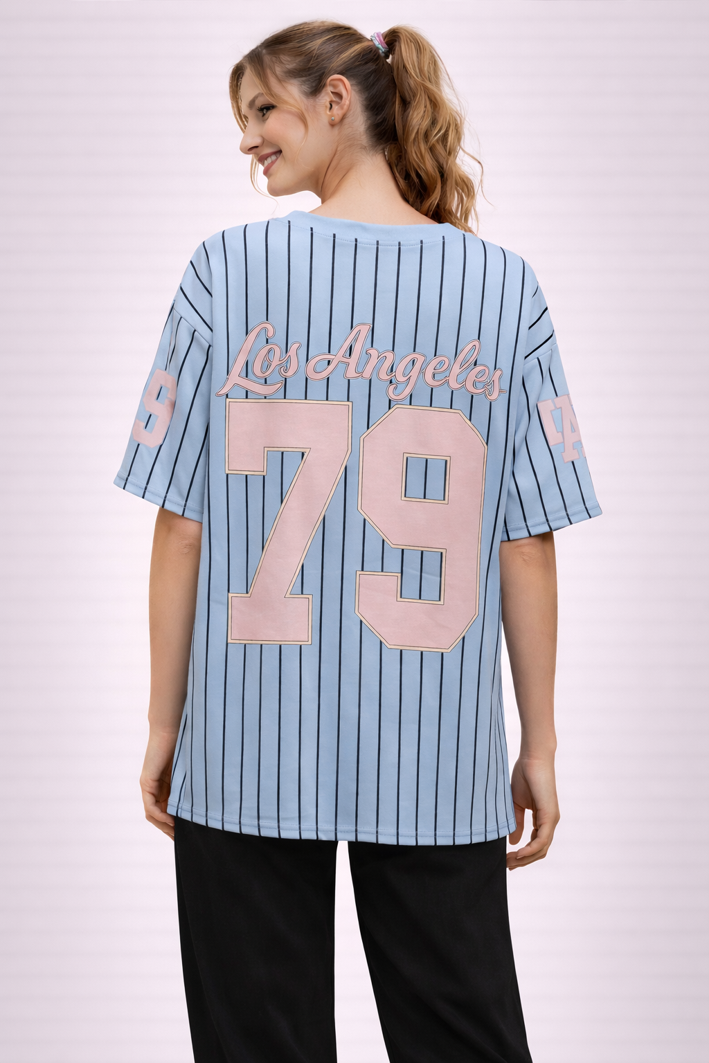 Los Angeles 79 baseball shirt blauw roze
