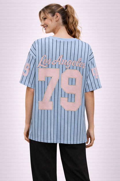 Los Angeles 79 baseball shirt blauw roze
