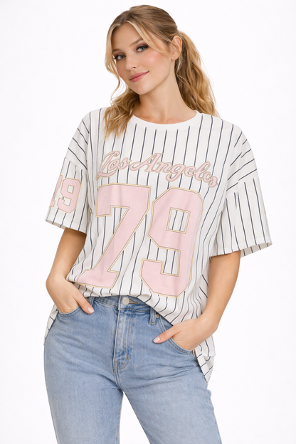 Los Angeles 79 baseball shirt off white roze
