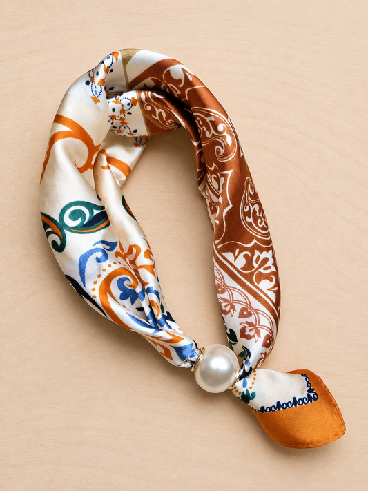 Multicolor magneet sjaaltje met sierprint en pareldetail