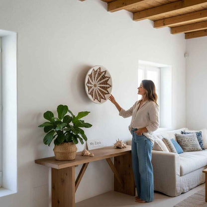 Ronde Wanddecoratie Naturel/Wit 50 cm
