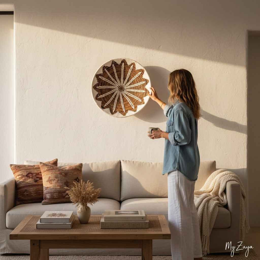 Ronde Wanddecoratie Naturel/Wit 65 cm
