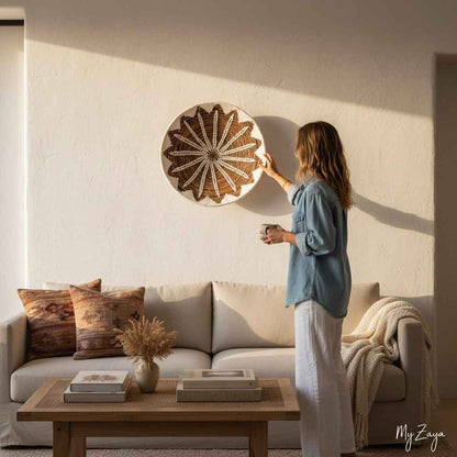 Ronde Wanddecoratie Naturel/Wit 65 cm
