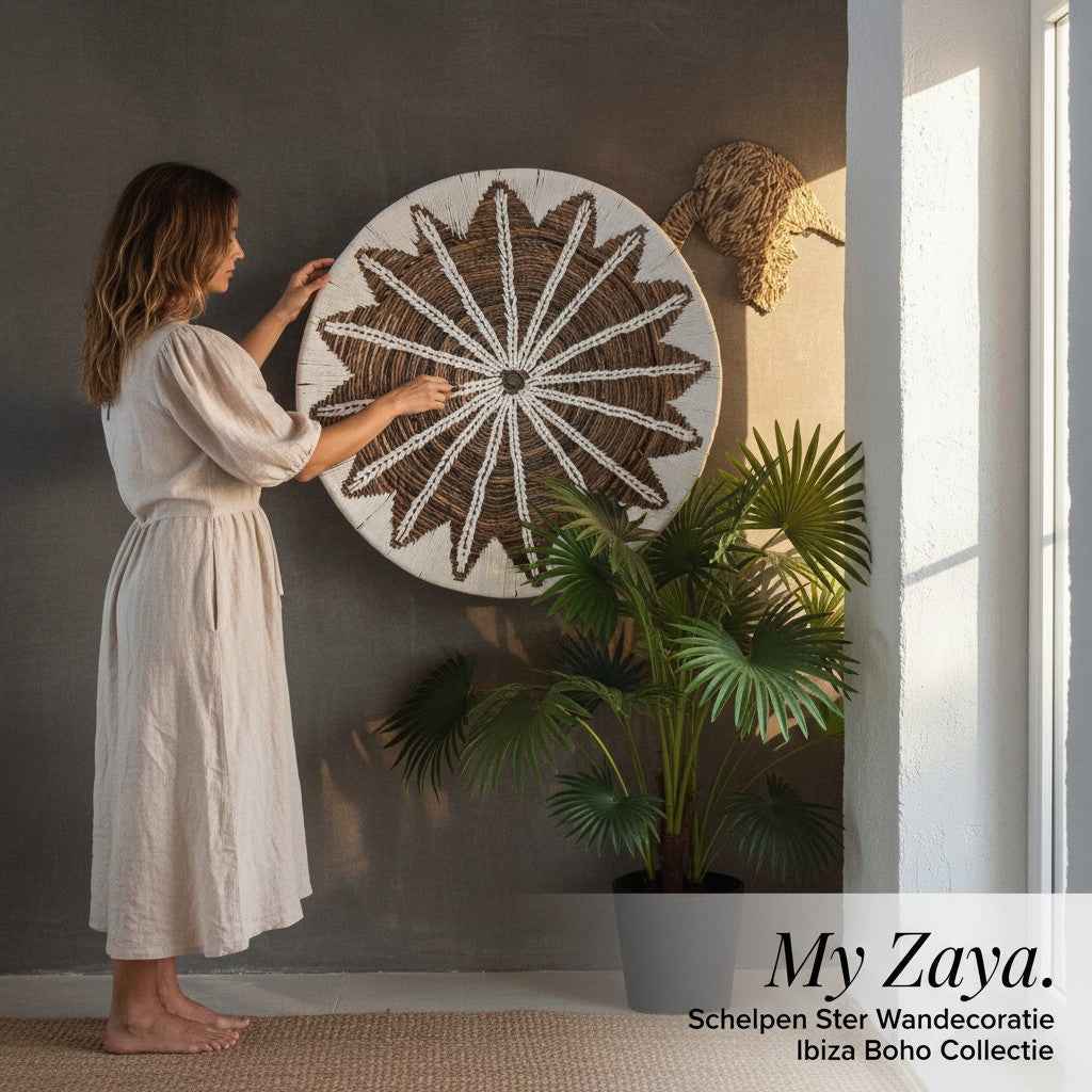 Ronde Wanddecoratie Naturel/Wit 80 cm
