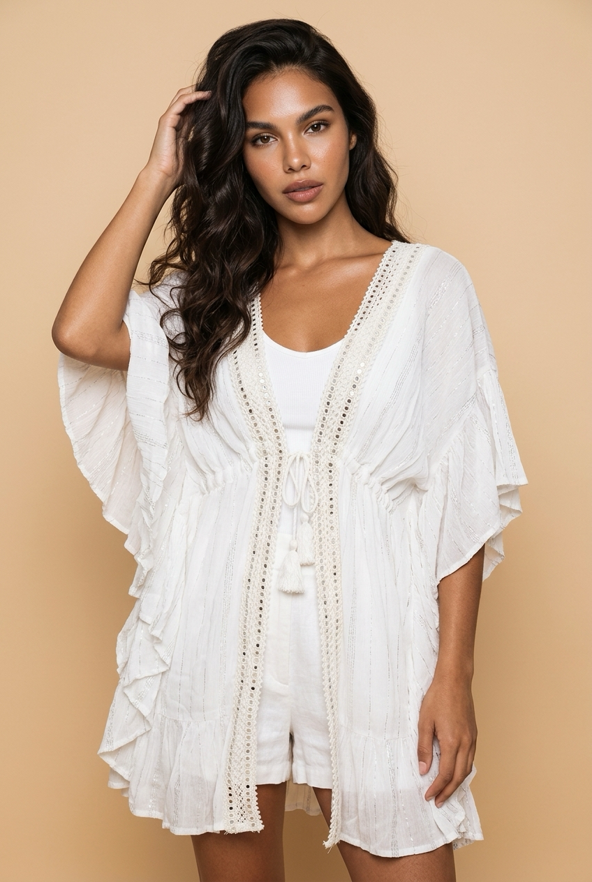Offwhite Kimono Top met Kantdetails