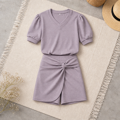 2-delige set in taupe met broekrokje